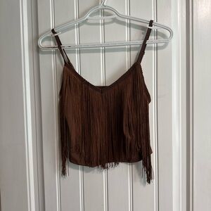 SHEIN Brown Fringe Crop Top